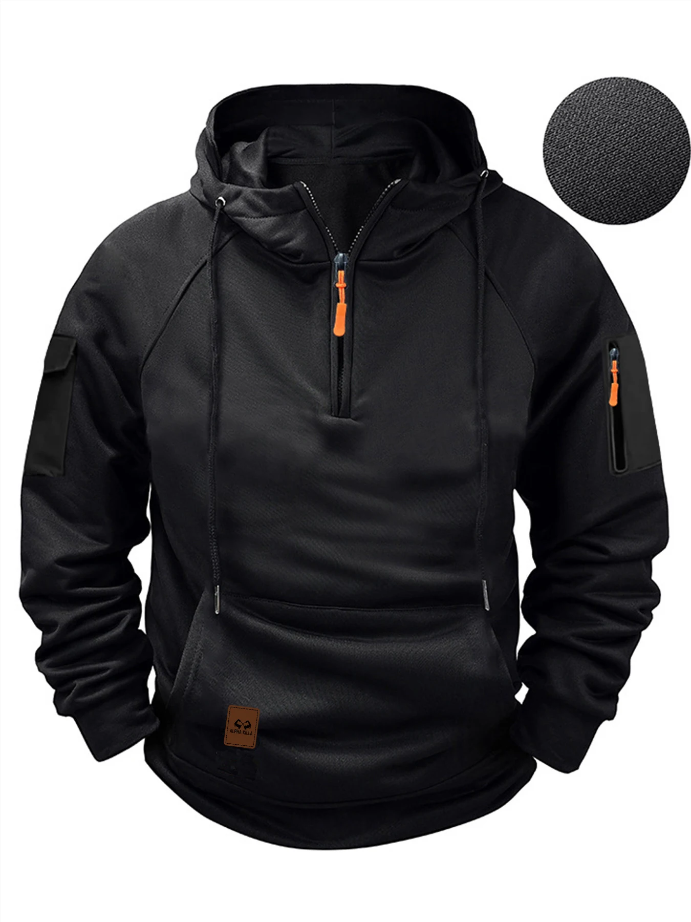 سويت شيرت رجالي محبوك غير رسمي بأكمام طويلة للخريف والشتاء، سويت شيرت مريح بقلنسوة بسحاب ربع وسحاب متعدد الجيوب #2