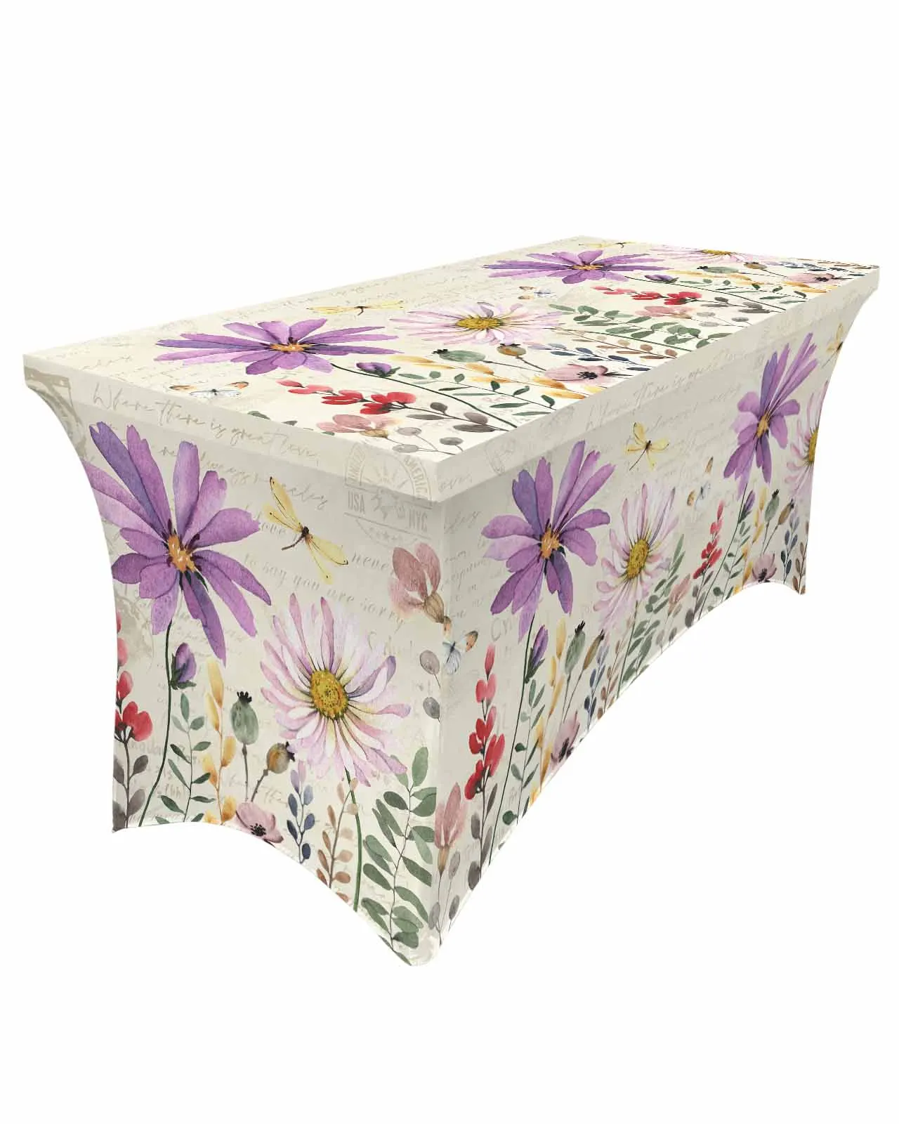 Plants Wildflowers Flying Butterflies  Elastic Table Skirt Wedding Birthday Table Decoration Table Skirt Tablecloth for Party