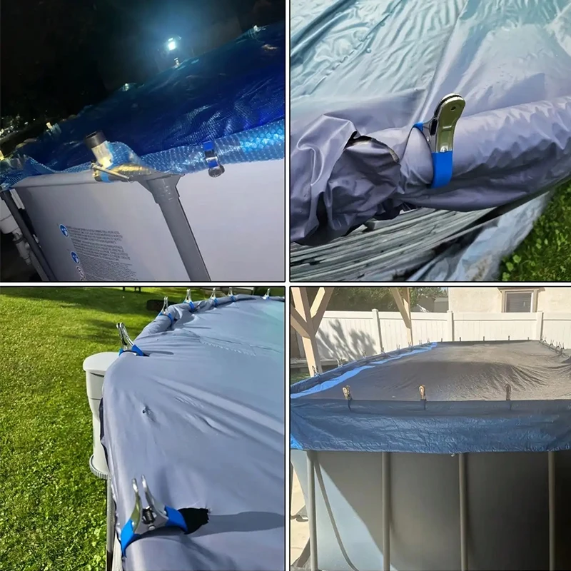 6 Pieces Durable Stainless Steel Pool Cover Clips with Blue Plastic Handles - Heavy Duty Windproof Spring Clips for Secure Above