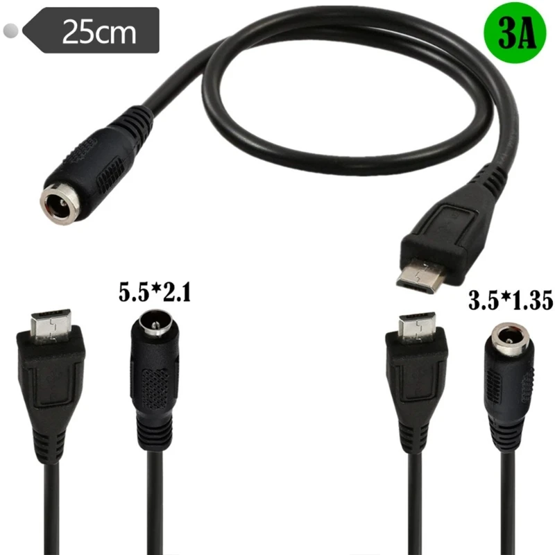 DC 3.5 x1.35 mm/5.5x2.1mm femmina a Micro USB maschio connettore adattatore cavo di alimentazione 5V per altoparlante auricolari tablet