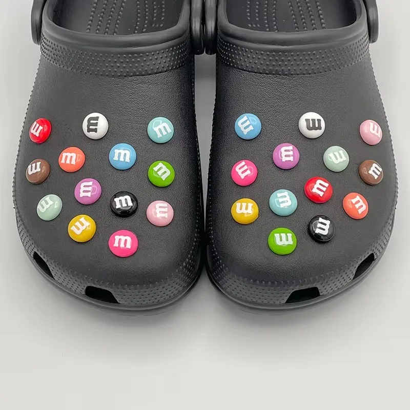 26Pcs Funny Letter M Bean Chocolate Candy Pins For Kid's Sandal Small Shoe Charms Decoration Fit Slippers Accessory DIY Parts