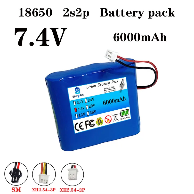 Image of 2S2P 7,4V 6000mAh 18650 Lithium-Akku 2S2P 6Ah Angel-LED-Licht Bluetooth-Lautsprecher 8,4V Notfall-DIY-Batterien mit PCB