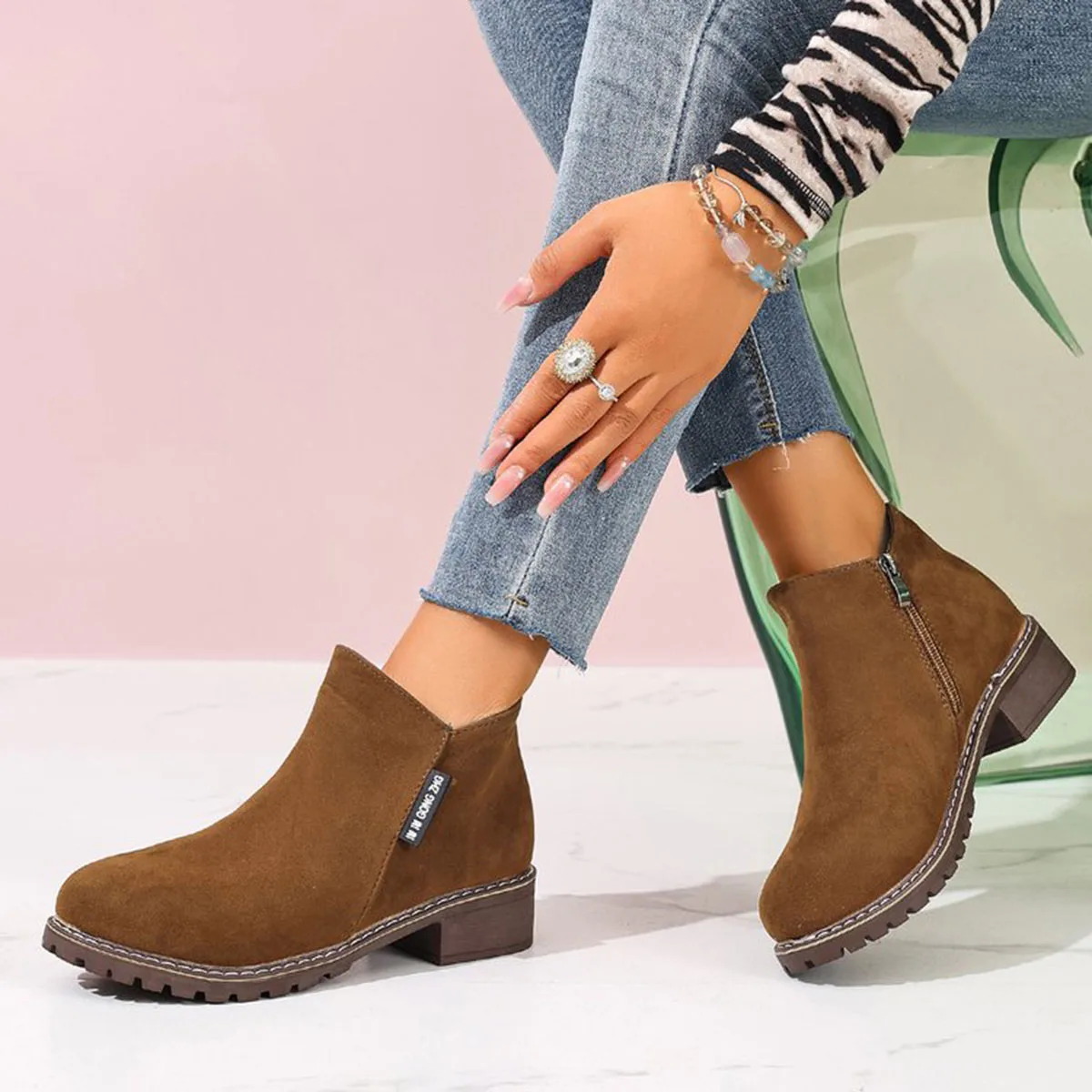 Women Autumn Winter Ankle Boots Side Zipper Chunky Heel Comfortable Fashionable Casual Formal Wear New Platform Hot Sale Shoes