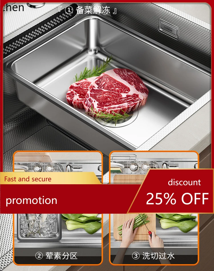 ZML Stainless Steel Side Drain Sink Large Single Bowl Thickened Kitchen Household Undermount Dishwashing Basin