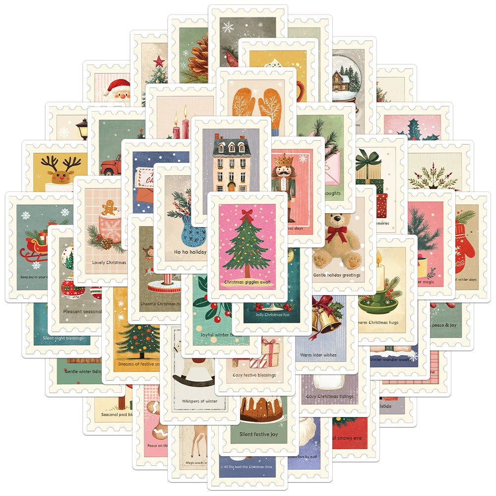 50PCS Creative Christmas Vintage Stamp Stickers Exquisite DIY Notebook Water Cup Personalized Stickers