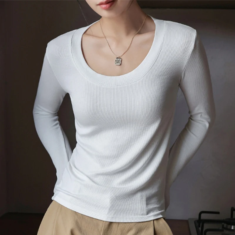 

New Basic O-Neck Knitted Blouse Women Autumn Winter Korean Fashion Versatile Long Sleeve Shirts Solid Color Slimming Ribbed Tops