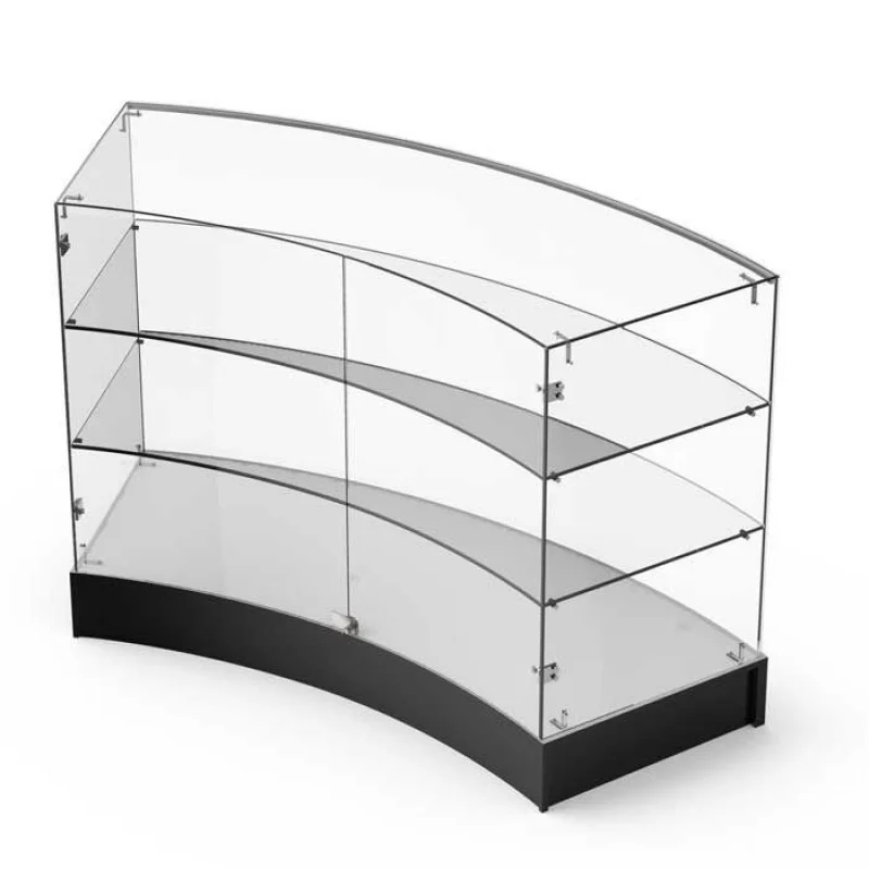 custom.Keway Modern Wooden & Glass Counter Combination Design Curved Cash Wrap Counter with Glass Display