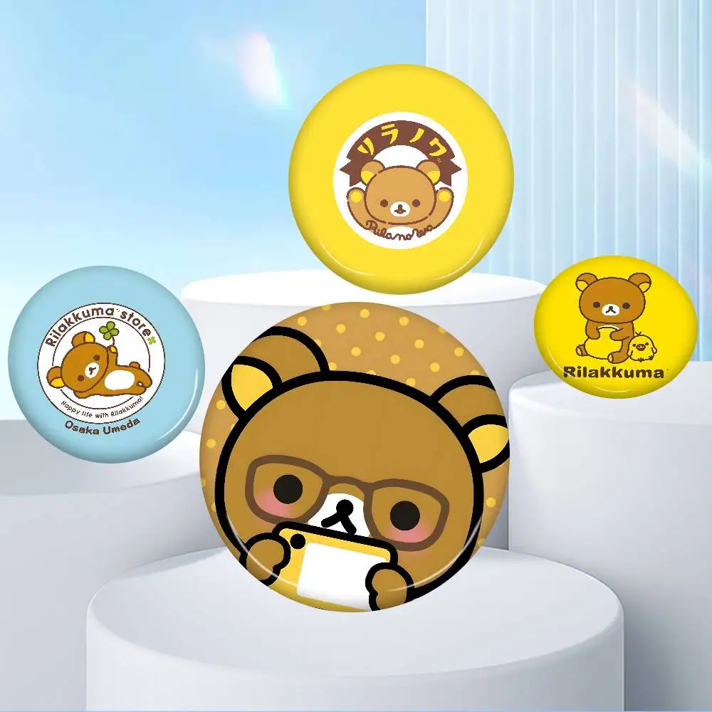 Popular Cute R-Rilakkumas Bear Cartoon Brooches Anime Badge Round Handmade Brooch Lapel Pins Jewelry for Backpack Clothes Gifts