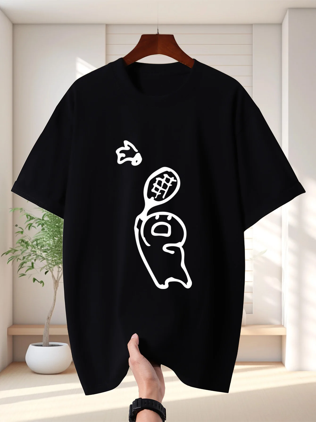 Men T Shirt Ghost Badminton Graphic Tee Simple Line Sports Print Short Sleeve O Neck Loose Casual Tops Summer Streetwear