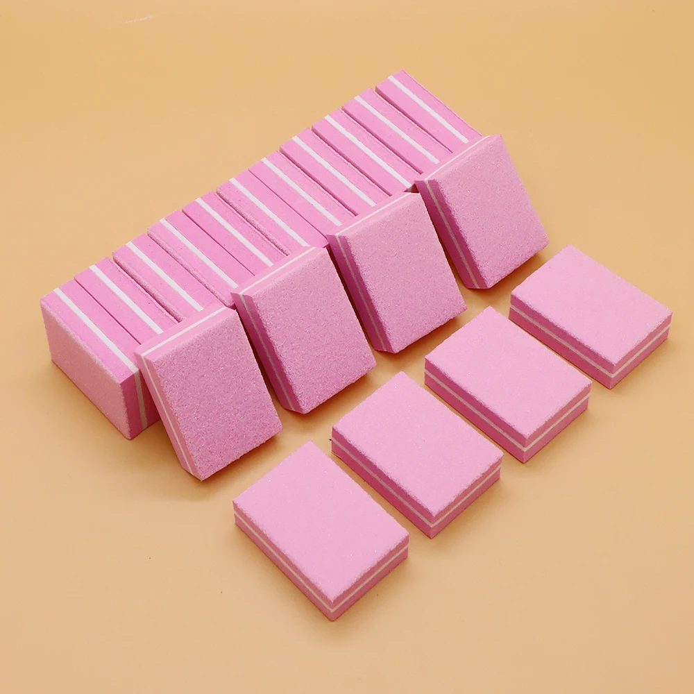20/40Pcs Mini Sponge Nail Files Buffer Block For Acrylic Natural Nails Pink Sanding Nails File Manicure Pedicure Salon Home Use