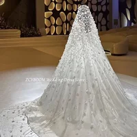 Customized Charming Square Collar Flowers White Wedding Dress 2026 Ball Gown Floor Length Sweep Train Stain Zipper Bridal Gown - Image 4