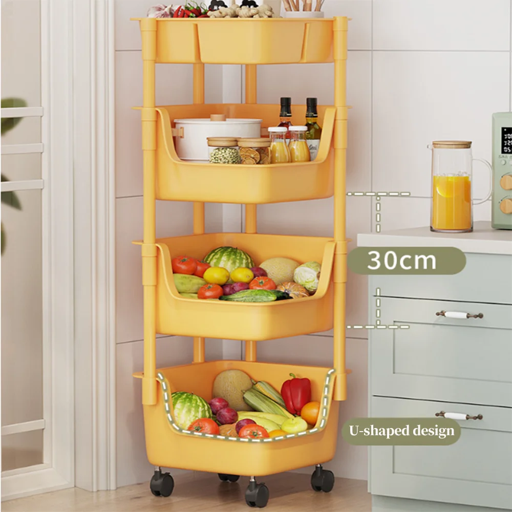 3 Tier Fruit Vegetable Storage Basket with Lockable Wheels Rolling Utility Rack Organizer Bins for Kitchen, Pantry, Bathroom