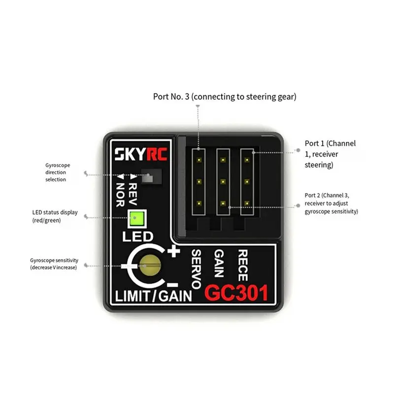 A49K-SKYRC SK-600068 Gyro Sensor GC301 4-8.4V Mini Gyro Sensor Gyroscope For RC Car Steering Output Corrective Integrat SK-60006