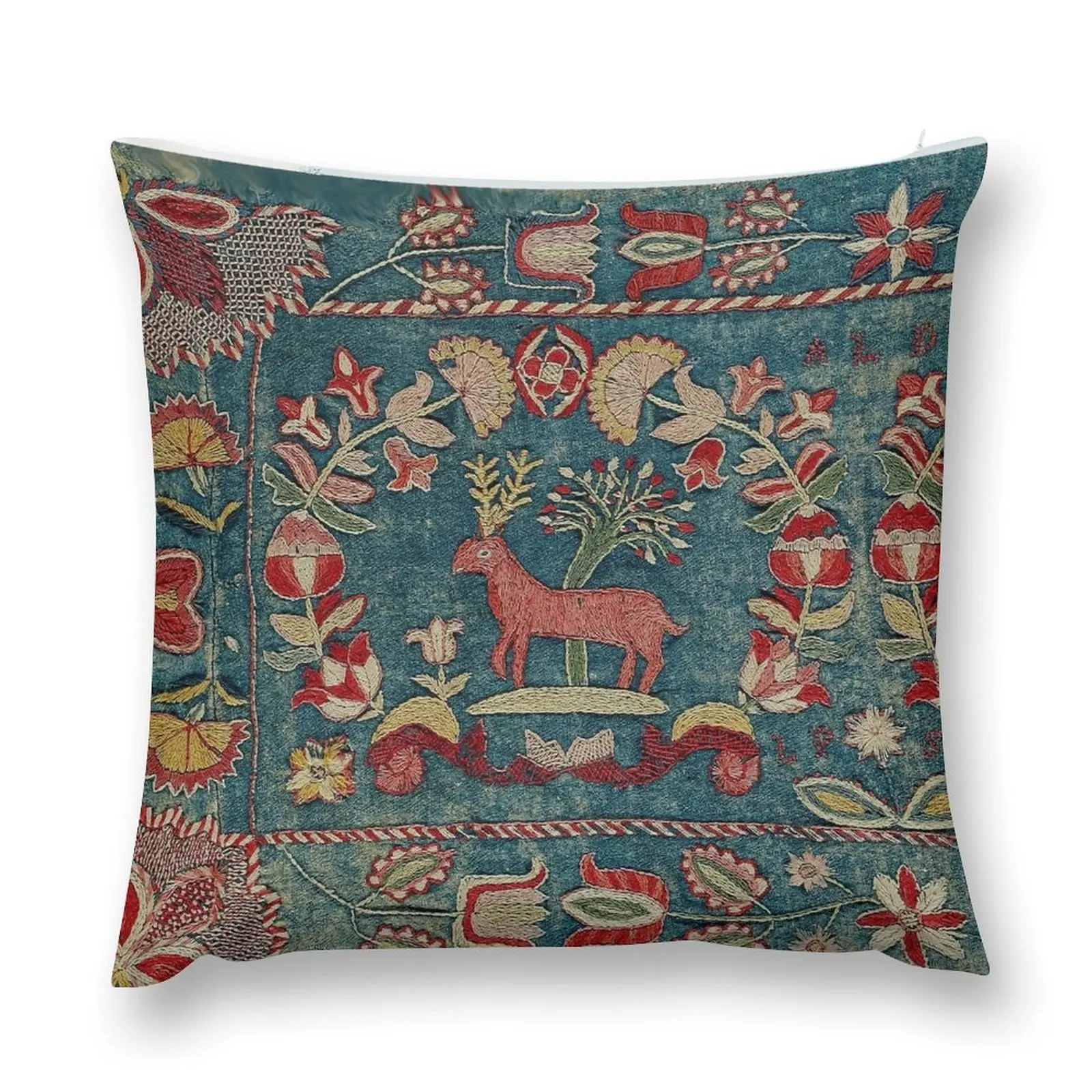 ANTIQUE RED BLUE SWEDISH TAPESTRY WITH DEERS AND FLOWERS Throw Pillow covers for pillows Rectangular Cushion Cover pillow