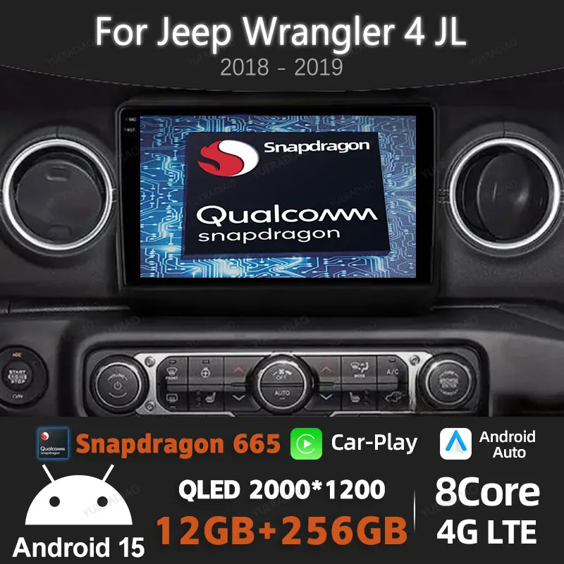 

Android 15 Car Radio For Jeep Wrangler 4 JL 2018 - 2019 GPS NAVI BT Head Unit 2DIN 4G LTE 5G WIFI Qualcomm QLED Carplay Auto