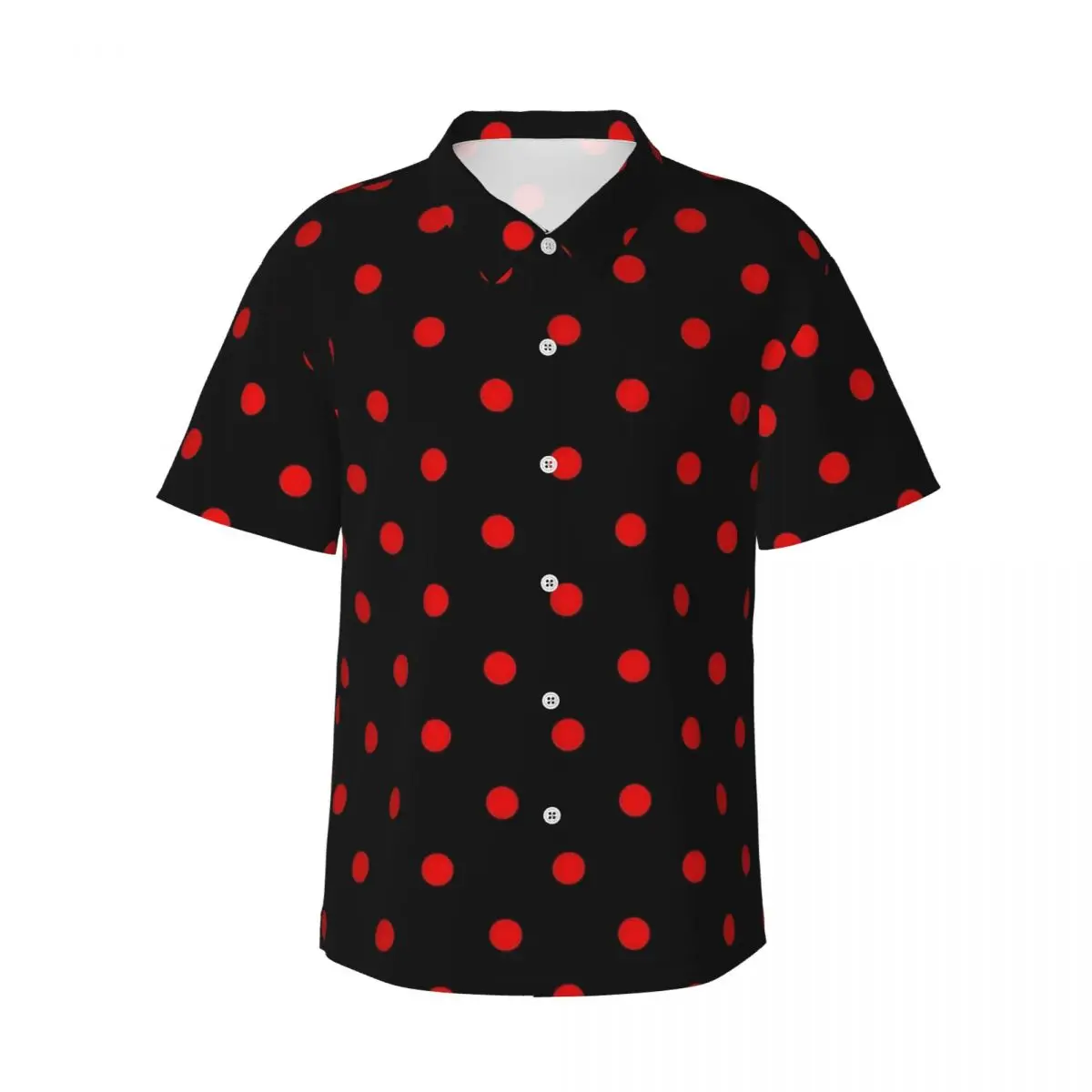 Red And Black Polka Dots Beach Shirt Men Casual Shirts Hawaiian Short-Sleeved Design Classic Oversize Blouses Gift Idea