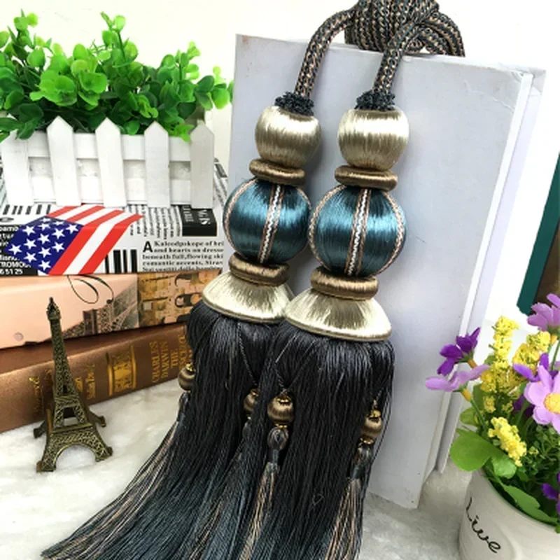 1PC Tie Backs GOOD Quality Curtain Rope Double Ball Buckle Strap Hanging Ball Hook Tassels  Home Decor Curtains Accessories