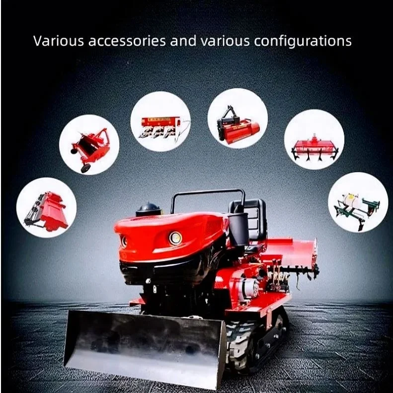 Bulldozer Tiller Multi-Function Agricultural Cultivator Machinery Machine Rotary Garden Power Mini Crawler Tractor