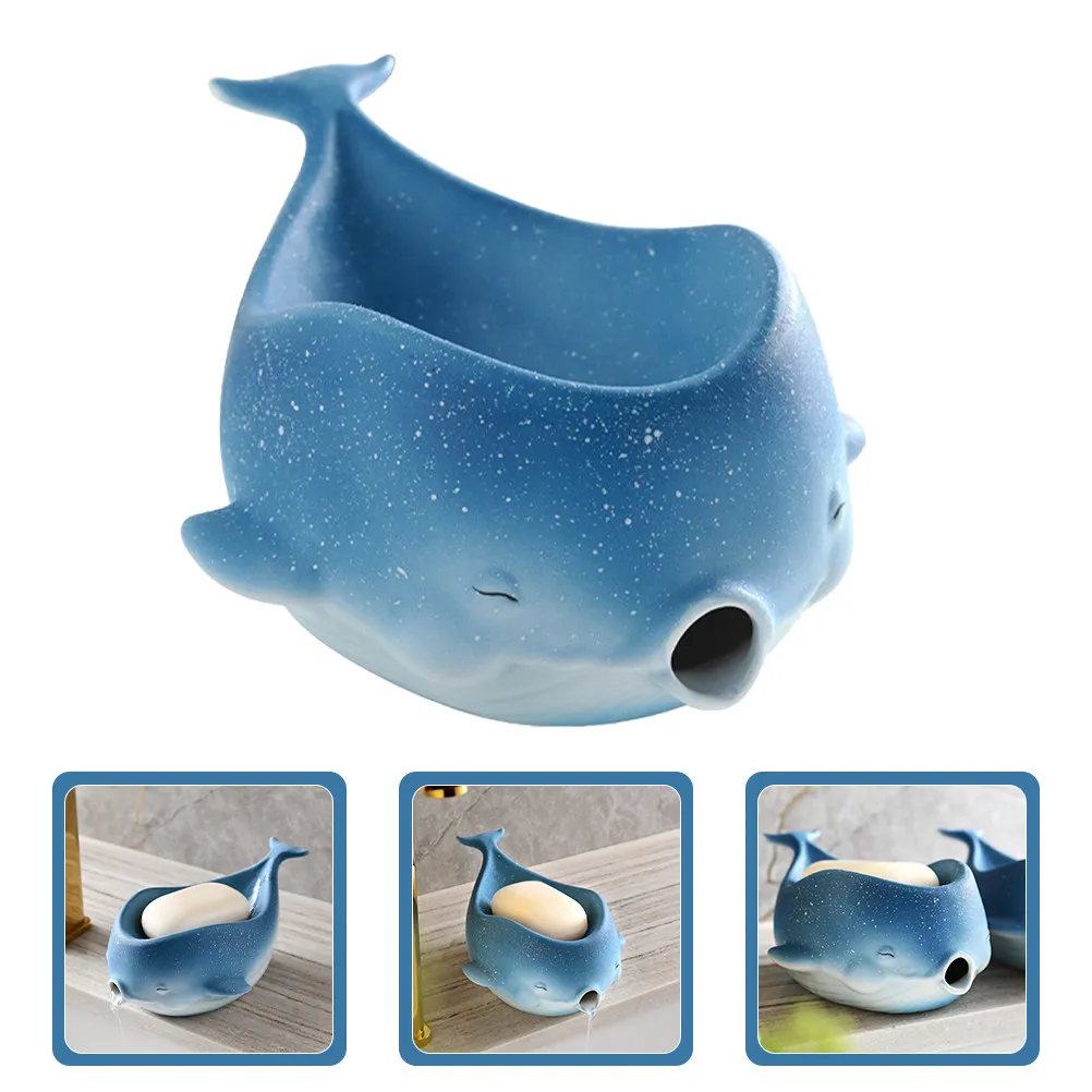 

Adorable Whale Ceramic Soap Dish Self-Draining Soap Holder Small Tray for Bathroom Kitchen Storage Bathroom Supplies,
