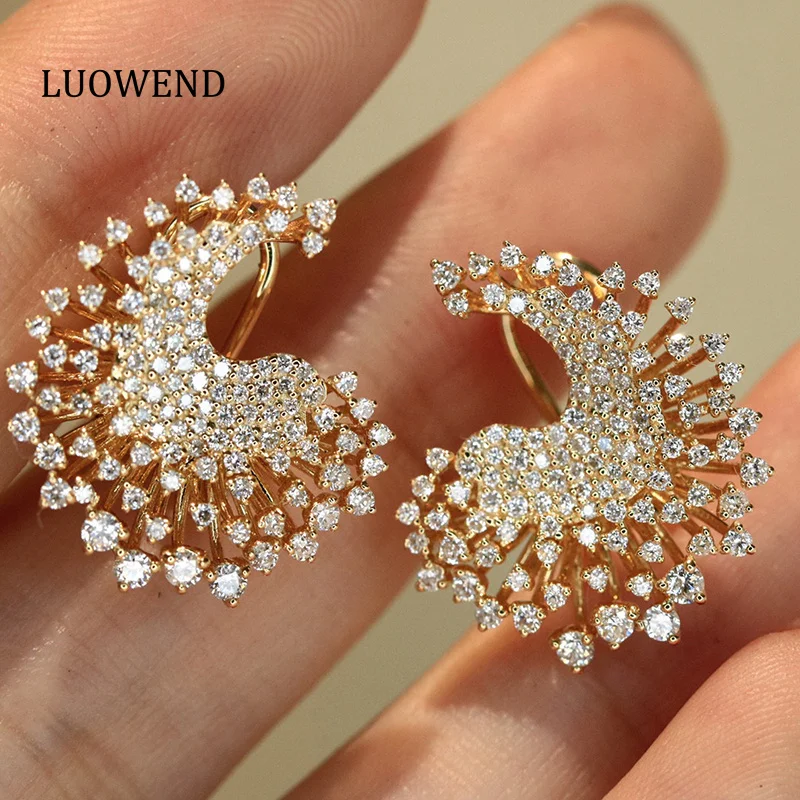 

Серьги LUOWEND из 100% желтого золота 18 карат, роскошный элегантный дизайн, серьги-кольца из настоящего натурального бриллианта 1,20 карата для женщин, изящные ювелирные изделия