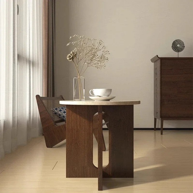 Travertine Side Table Wear Resistant Solid Wood End Table Nightstand for Bedroom Living Room Modern Durable Easy Clean