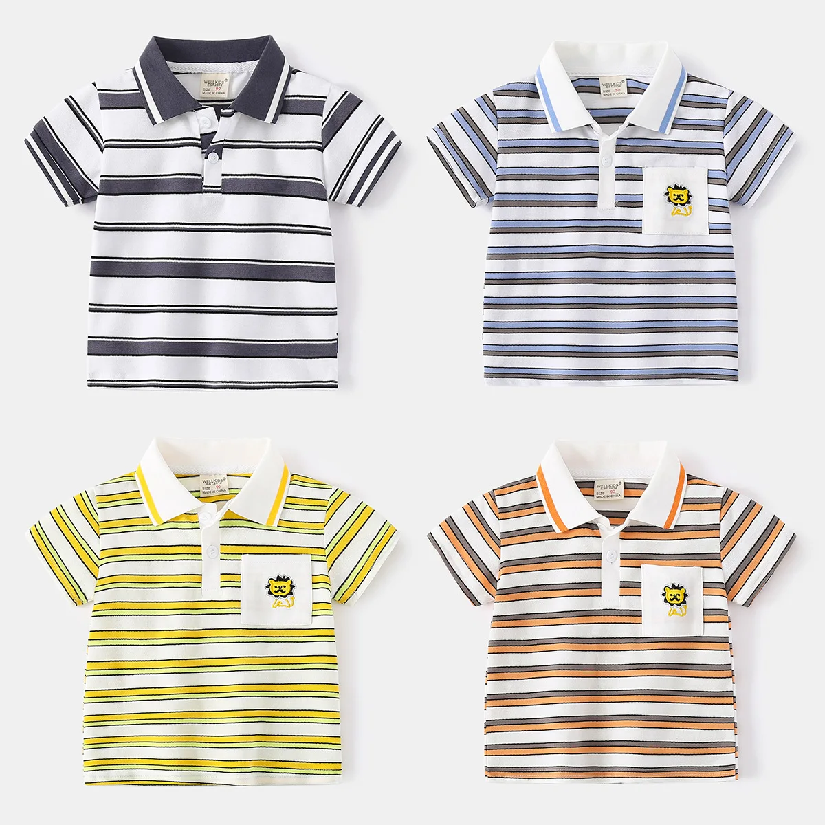 

Boys Casual Polo Shirts 2024 Summer Kids Striped Print Short Sleeve Lapel T-shirt Tops Children Clothing For 2-6 Years