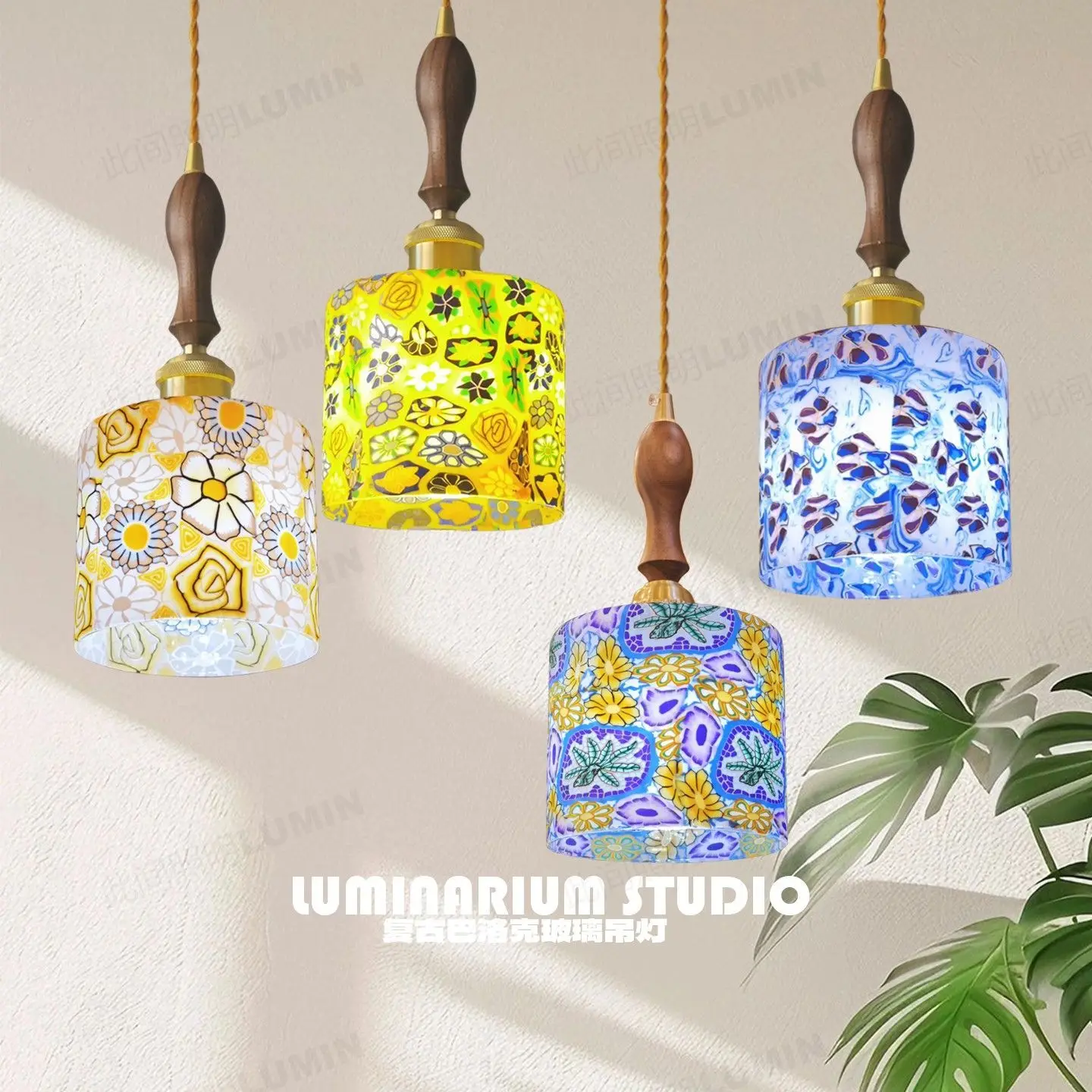 Baroque niche chandelier retro restaurant bar counter homestay bedside study creative atmosphere glass walnut lamp