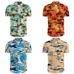 Festive Carnival Short Sleeve Hawaiian Shirt Men Summer Mens Hawaiian Shirts Casual Tropical Plants Print Beach Aloha Shirt Men