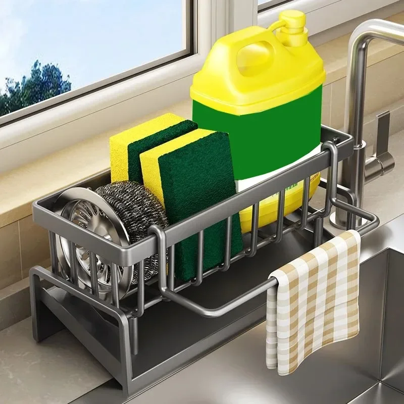 

Kitchen sink drain rack organizer carbon steel free washing sink rack soap soap holder rag towel rack filter basket