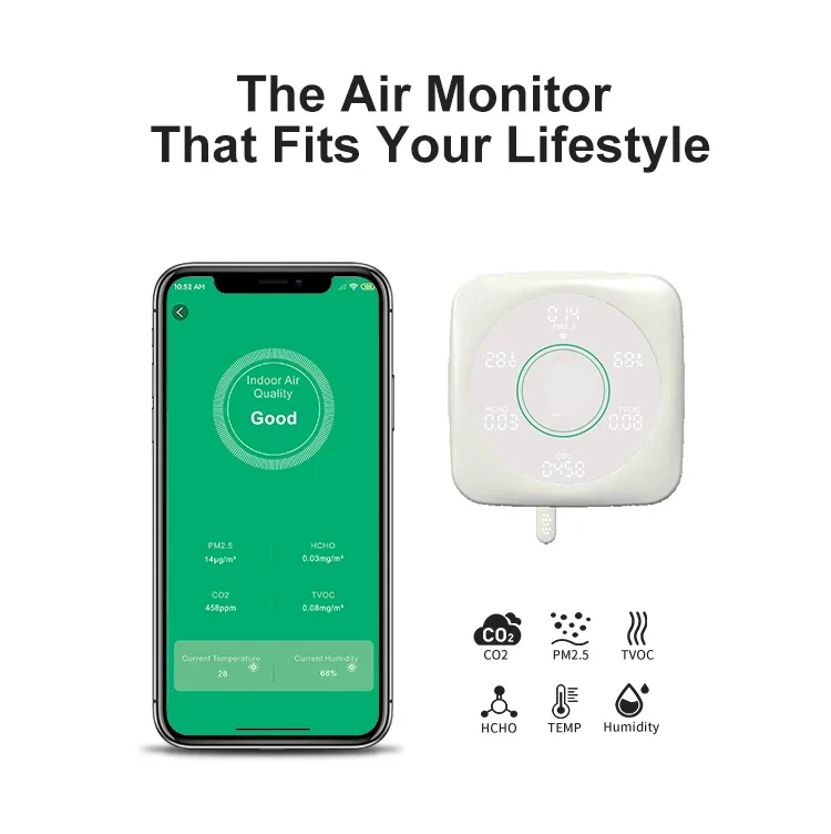 Hot  Mounted Indoor Air Quality Sensors 8 in 1 Wifi Zigbee Carbon Dioxide Detector CO2 Meter Air Quality Monitor Pm2.5 Detector - Image 3