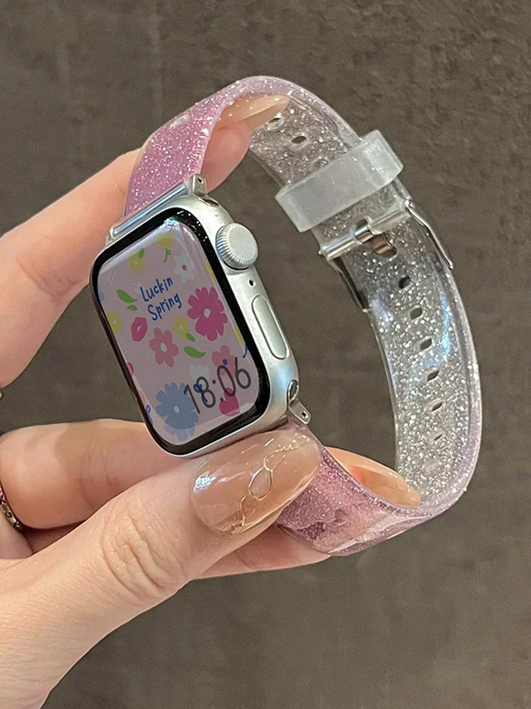 

Bling Transparent strap for apple watch ultra 2 band 49mm 45-41mm 44mm 40mm 46mm Silicone bracelet iwatch series 10 9 8 7 6 5 SE
