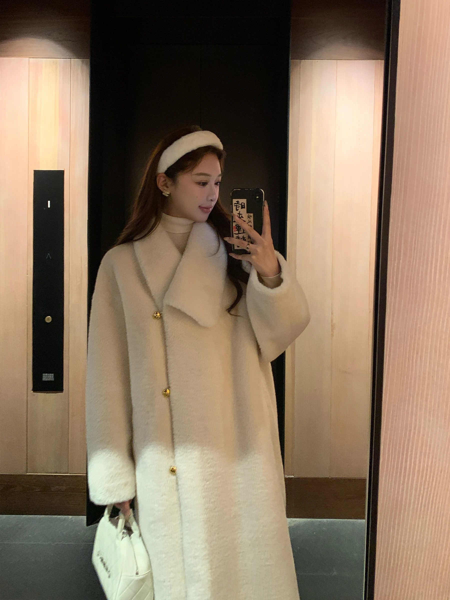

Ele Long Lamb Fur Coat Women's Outerwear Autumn Winter Thiened Retro Commute Sle Eco-friendly Summer Home Name Lady