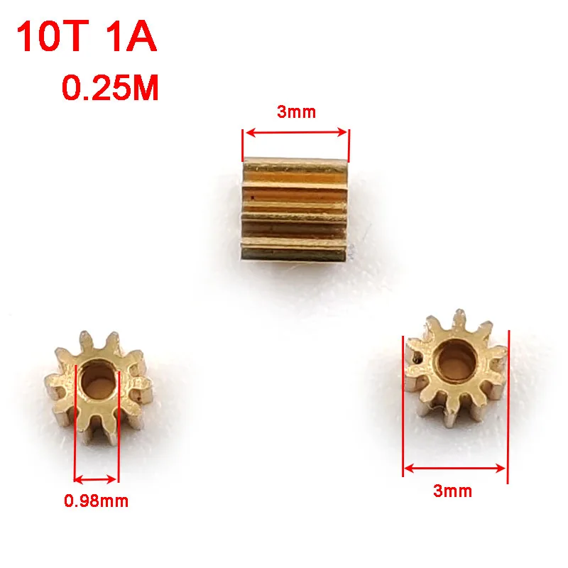 101A 0.25M Pinion 10 Teeth 3mm OD Mechanical Small Modulus Gear Metal Copper Hole 1mm Tight Match