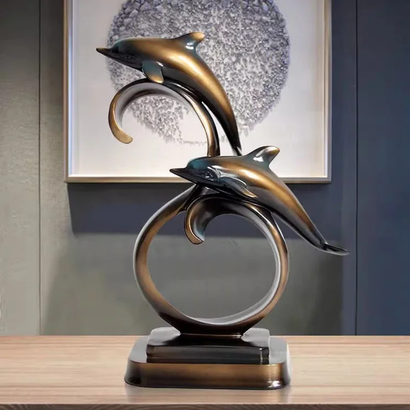 Norse Dolphin Figurines Aesthetic Room Living Room Cabinet TV Stand Figurines & Miniatures Modern Simple Home Decor Estatua FYFM