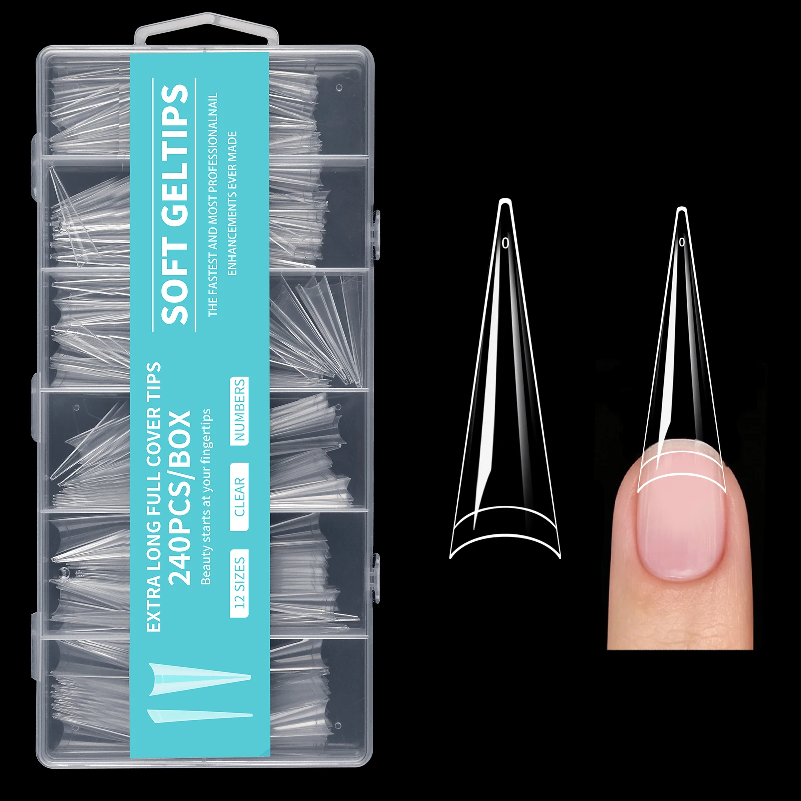 240 Stück Extra Lange Klare Weiche Gel-Nagelspitzen Künstliche Nagelverlängerungen Ohne Feile Benötigt Spurlose Faltbare Abziehbare Nagelspitzen-Box für Salons – Detail 17