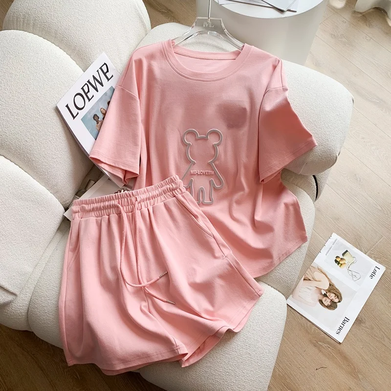 

Pink Casual Fashionable Short Shorts Set Women Summer 2026 New Elegance Youthful Short Sleeve Sports Style Two Piece Set