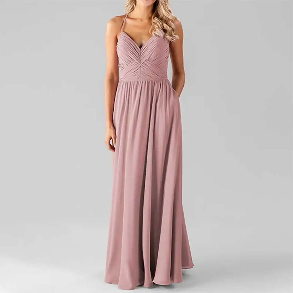 

Sexy Sleeveless Pleated A-line Backless V Neck Spaghetti Straps Evening Dress for Women Prom Party Formal Gowns Cocktail Dress