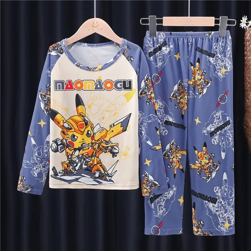 Pokemon Pajamas for Kids Anime Figure Pikachu Spring And Autumn Models Long-Sleeved Suit Loungewear Boys Girls Birthday Gifts