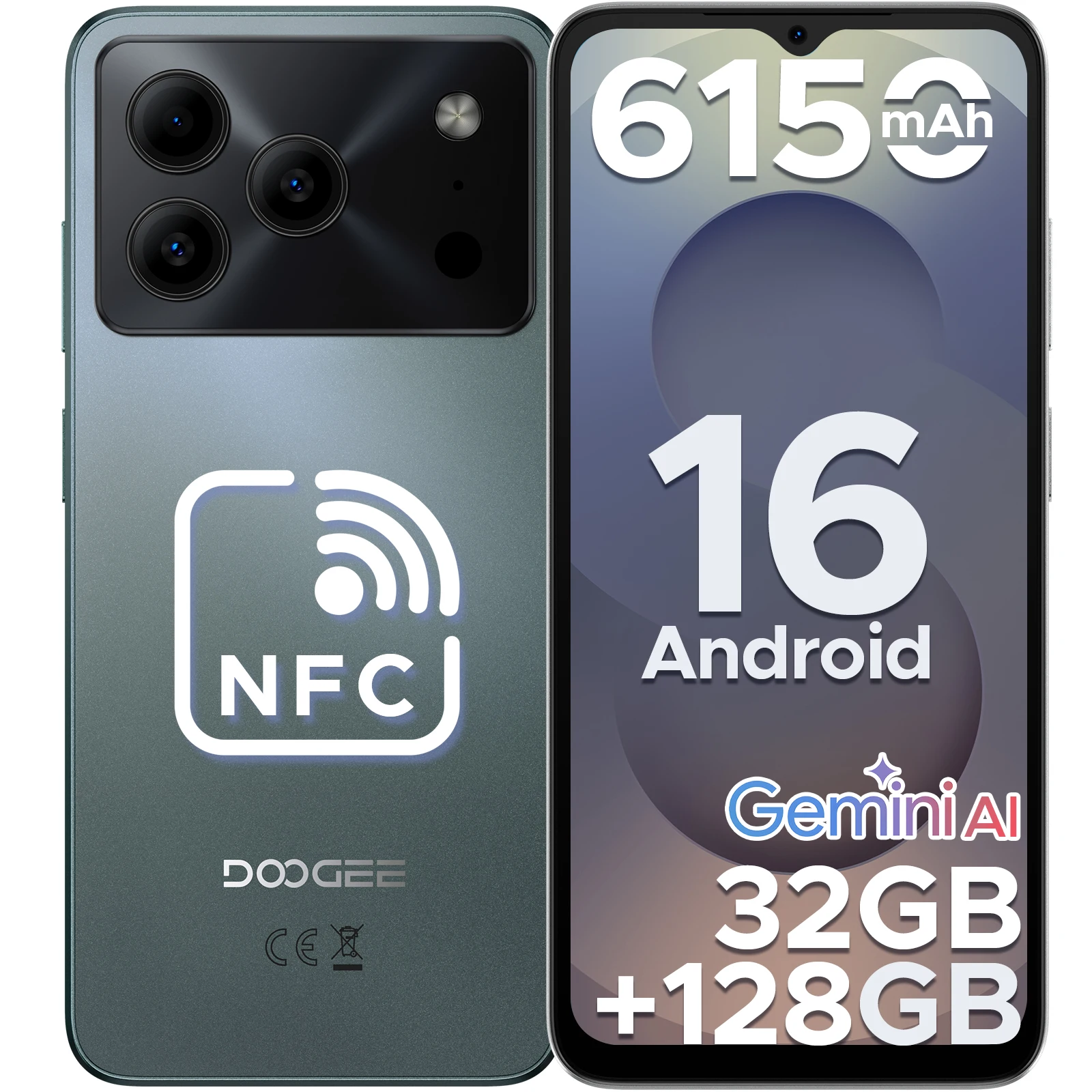 DOOGEE Note56 Pro Smartphone 6150mAh Battery 32GB RAM(4GB+28GB) 128GB ROM 6.56'' 90Hz Screen Widevine L1 Android 16 Cell Phone