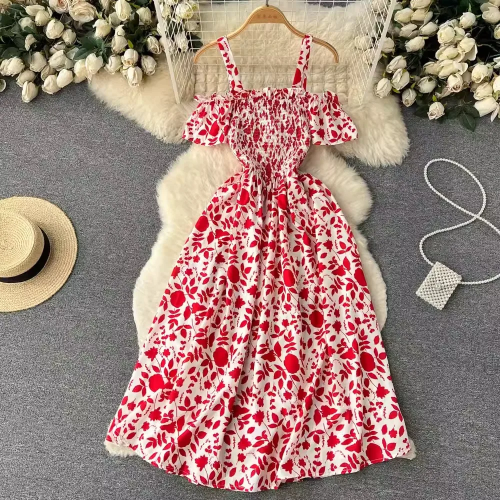 YuooMuoo Romantic Floral Print Long Summer Dress Women Fashion Off Shoulders Straps Vacation Beach Dress Korean Party Vestidos