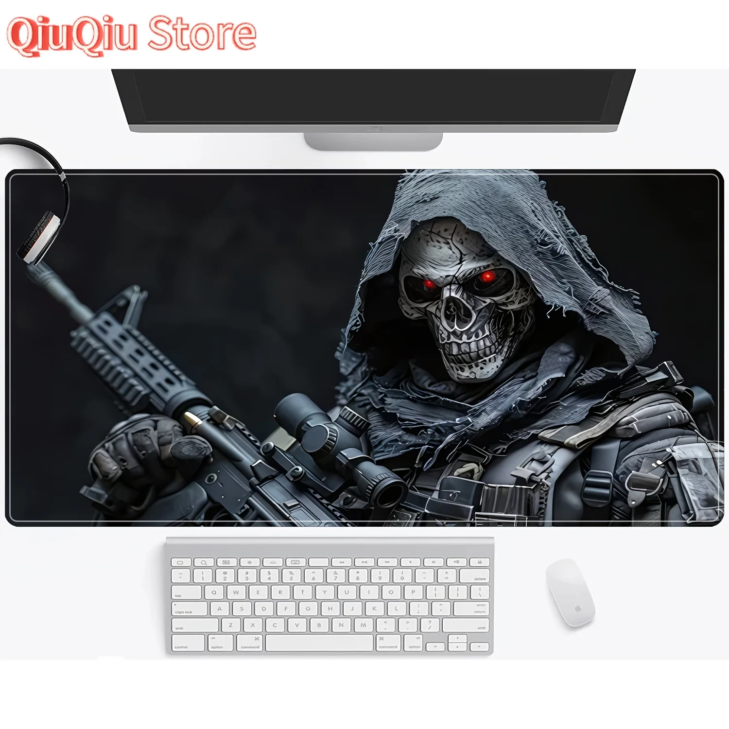 Anime Skull Gun Tappetino per mouse da gioco grande 900x400MM Tappetino da scrivania in gomma Bordi cuciti Tappetino per mouse da ufficio antiscivolo per giochi e lavoro