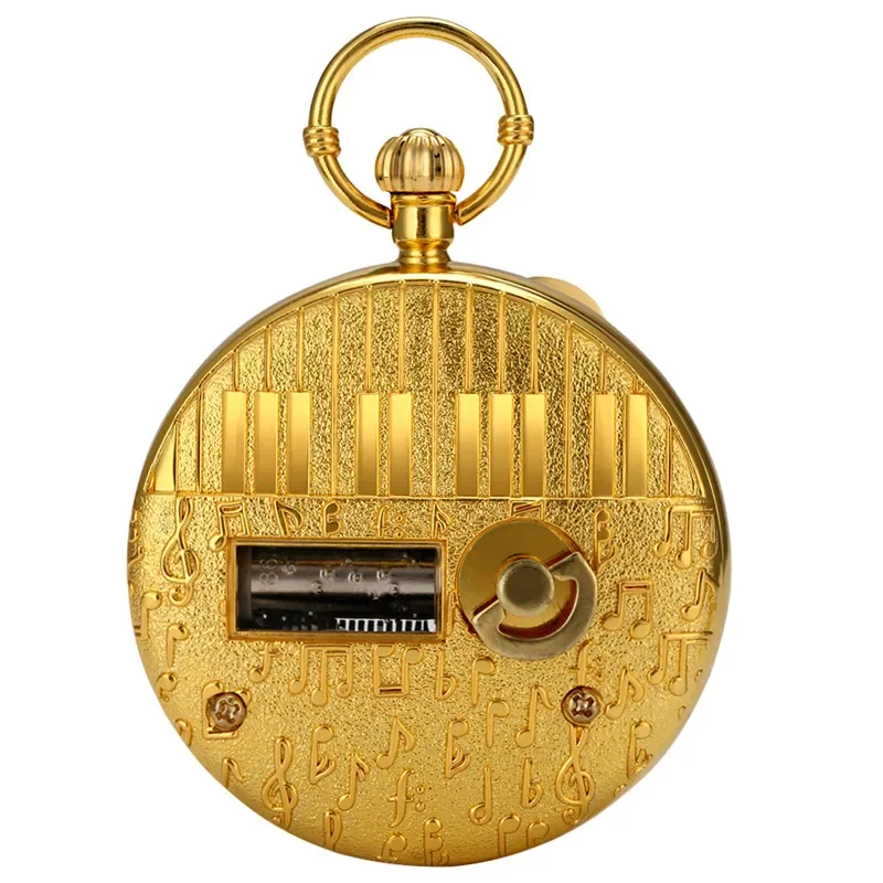 Luxury Golden Pocket Watch City Sky Song Musical Manual Quartz Watches Roman Number Case Pendant Chain Collectable Clock Gift