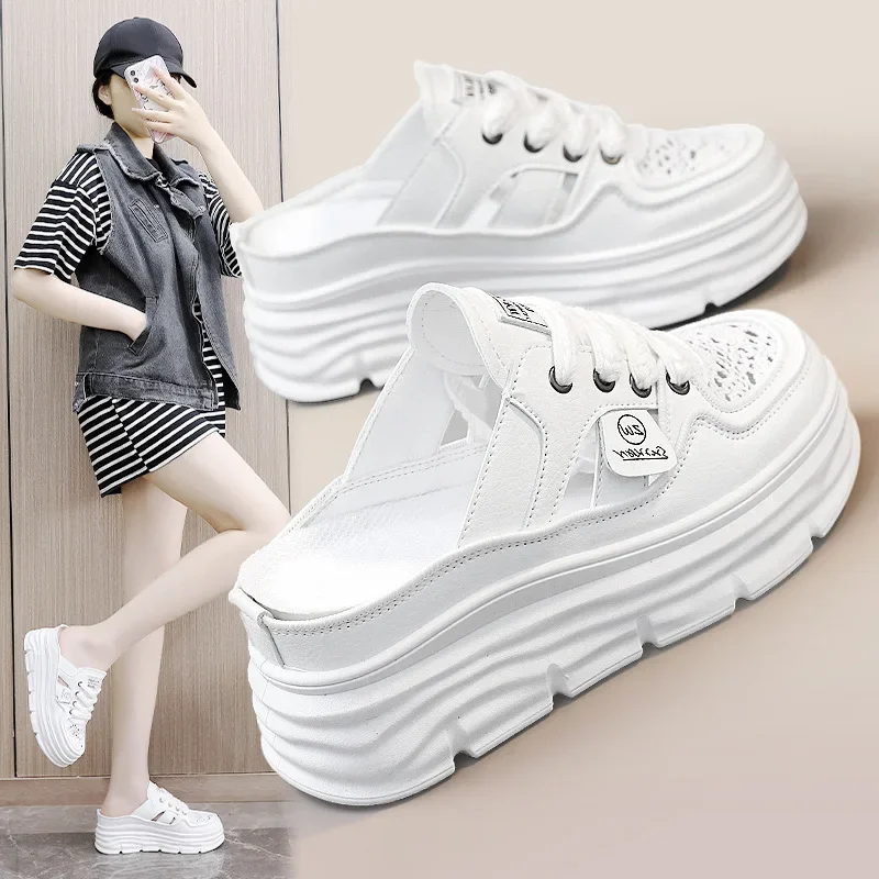 

Summer New Women's Sandals Fashion Breathable Increase Baotou Semi-slippers Women Small White Shoe Sexy Dress Sandals Zapatillas