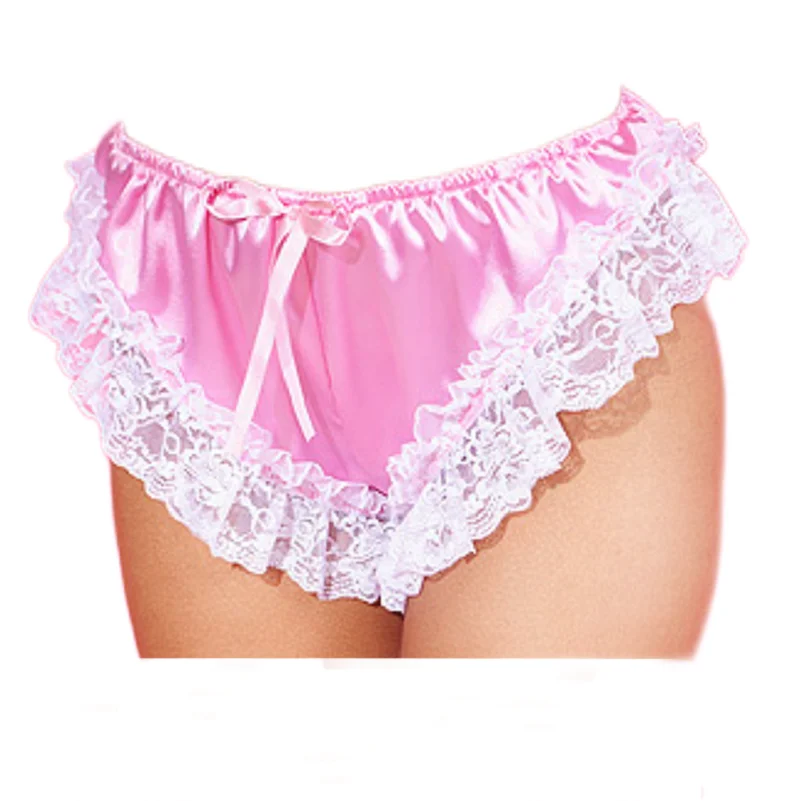 

Adult Giant Baby Sexy Girl Pink Thin Silk Sissy Dress Underwear White Lace Trimmed Maid Role Play Customization