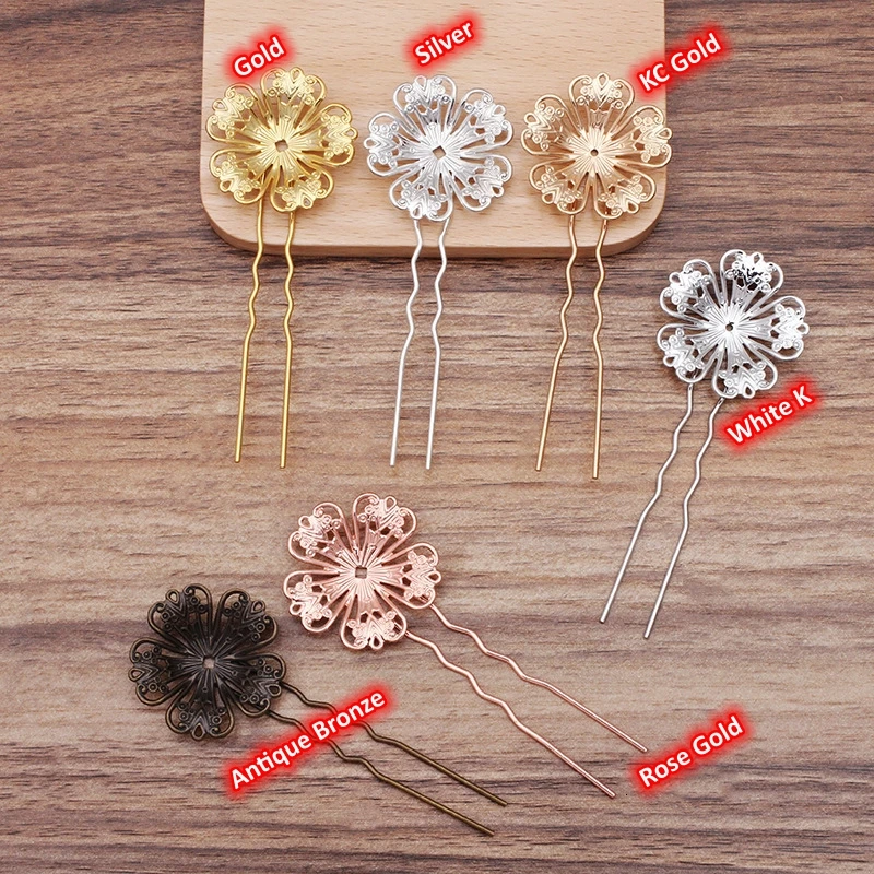BoYuTe Custom Made (200 Pieces/Lot) Filigree Flower U-Fork Hair Pins Antique Chinese Hairforks for DIY Hanfu Headpiece Making