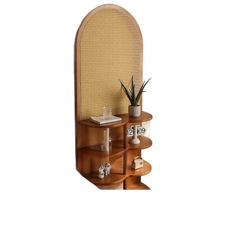 

Solid wood rattan screen partition living room mobile homestay bedroom entrance rack
