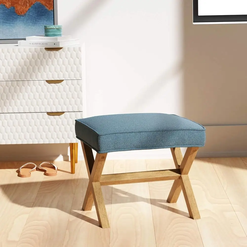 Ottoman moderne bleu indigo du milieu du siècle, repose-pieds carré en polyester 20 x 18, hauteur 18