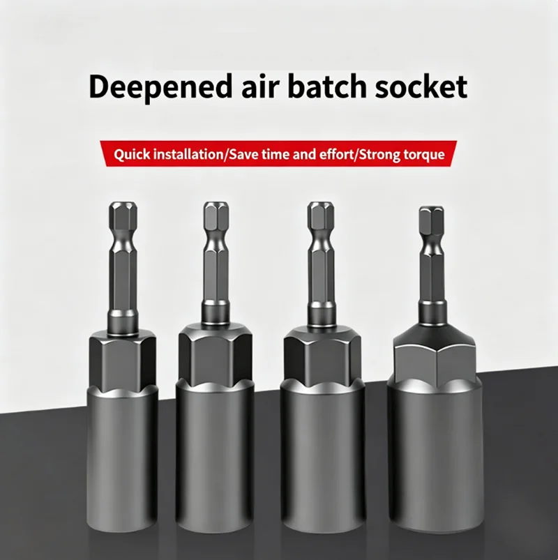 75mm 80mm Long Hex Socket Chrome Vanadium Steel 5-19mm Drive Sleeve For Pneumatic Screwdriver Electric Power Tool Accessories