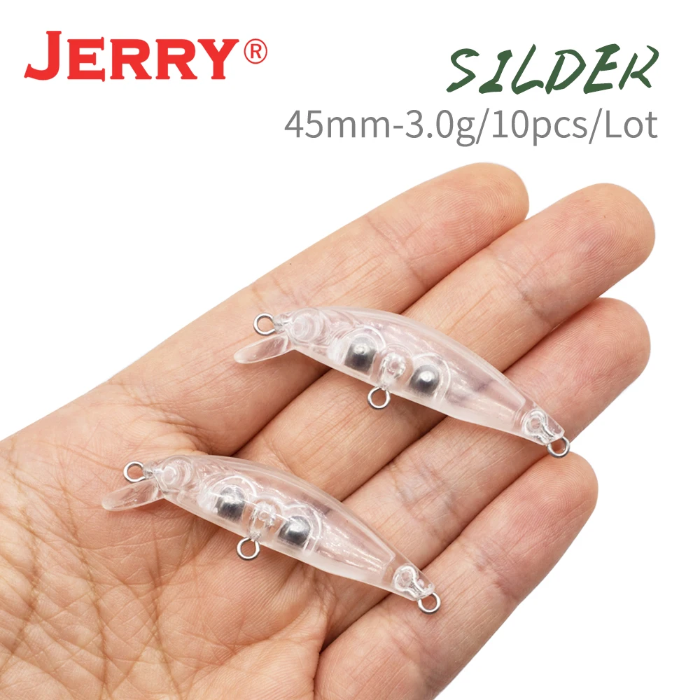 Jerry Silder 10pcs Ultralight Fishing Hard Bait Blank Body DIY Plastic Unpainted Hard Baits Slow Sinking Minnow Crank Wobbler