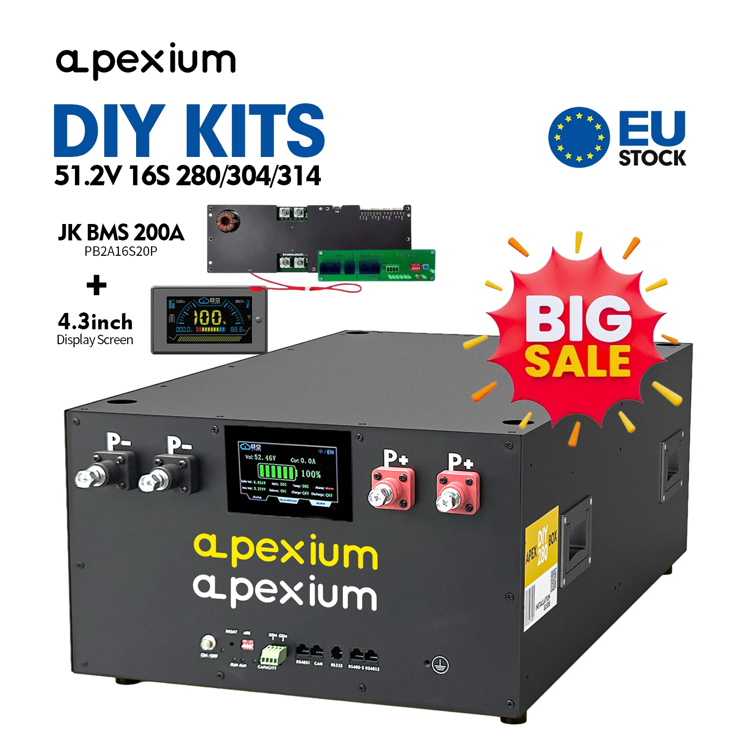 Cost-Efftive DIY Lifepo4 Battery Kits Empty Box Set With 51.2V 280Ah 314Ah Built-in V-19JK BMS Home Storage Battery Box